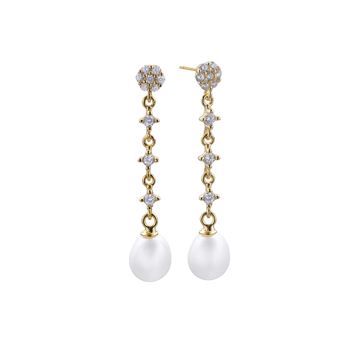 Pendientes circonita y perla pera, dorado