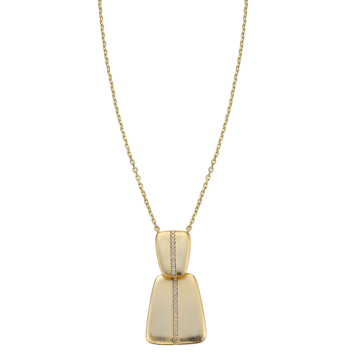 Colgante doble, plata dorada satinado y pavé